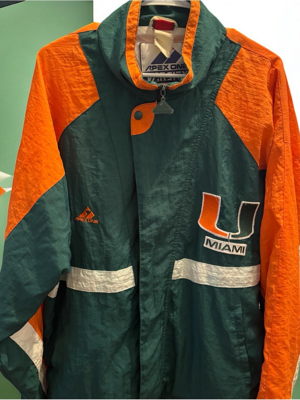 Apex One University of Windbreaker Jacket in Green & Orange